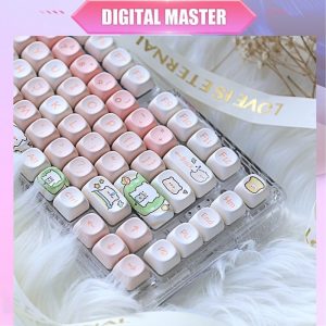 Keycaps chủ đề heo con màu hồng dễ thương, thăng hoa PBT, thích hợp cho bàn phím 87/68/84/61/100/104/108