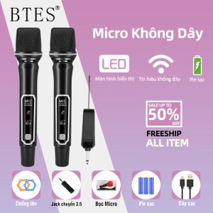 micro không dây cao cấp BTES-CD06 micro không dây,micro hát karaoke không dây,Chống Nhiễu Sóng, Chống Hú Rít Cực Tốt,Âm Thành Trung Thực Mượt Mà