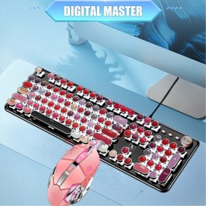 Bàn phím trò chơi cơ gaming [digital guru] bàn phím trò chơi có dây cảm giác cơ học retro cô gái màu hồng dễ thương màu xanh lá cây trục tròn bàn phím trò chơi