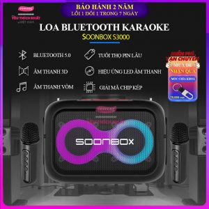 Loa Bluetooth Karaoke SOONBOX S3000 công nghệ chống sốc đa tầng tặng kèm micro không dây Bảo hành 2 năm