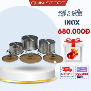 Bộ 3 Inox Cao Cấp CHEFMAN Đáy Từ 3 Lớp Kích Thước Chống Cháy, Chống Rỉ Dùng Bếp Từ Bảo Hành 12 Tháng