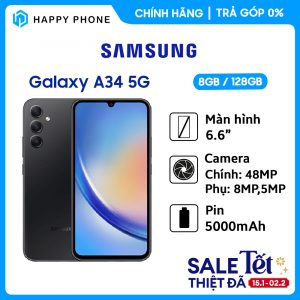 Điện thoại Samsung Galaxy A34 5G ( 8GB – 128GB ) – Hàng chính hãng, Mới 100%, Bảo hành 12 tháng